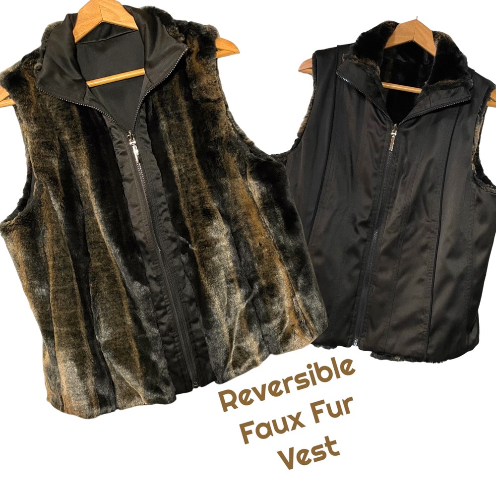 Vest Outdoor Edition by Parkhurst Faux Fur Reversible Vest Cozy Warm Sz M